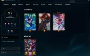 Conta lol com 97 skins sendo 3 ultimei-te