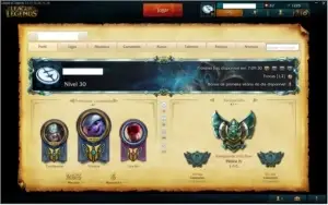 Conta PlatIV, com 129 Campeões, 64 skins e 4 páginas de runa