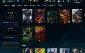 Prata 2 com TODOS os champs e 339 Skins ( Nivel 496 )