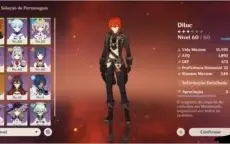 Diluc AR33, Lv60, Estátuas lv10 Geo e Anemo, mundo 3