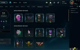 Conta de lol, ouro 3, level 459, todos os champs e 226 skins