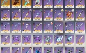 AR58 Diluc+Tumulo Venti+Elegia Ayaka Raiden Shenhe 33k gema