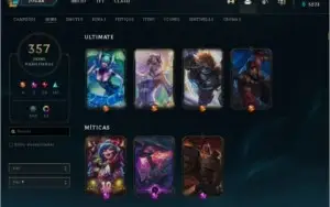 Conta ouro III, 357 skins, 4 ultimates, 3 míticas.