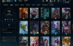Unranked com 100 Champs e 70 Skins ( MID / TOP / JG )