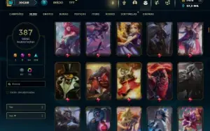 Ouro 1 com TODOS os Champs e 387 Skins + 7 Prestigios