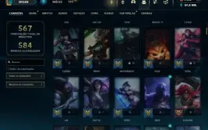 Ouro 1 com TODOS os Champs e 387 Skins + 7 Prestigios