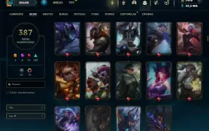 Ouro 1 com TODOS os Champs e 387 Skins + 7 Prestigios
