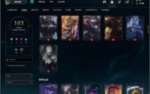 Conta platina 3 com 94 champs e 103 skins ( 3 Ultimates )