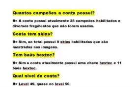 Vendo conta de LOL - LVL 49 com 9 skins