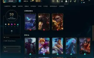 Unranked com 50 Champs e 20 Skins