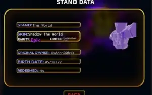 Your Bizarre Adventur: Skin Lemited Shadow The World
