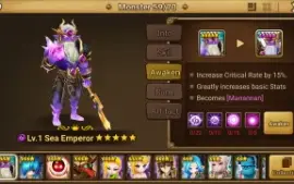 Reroll Summoners War lvl10 com Sea Emperor Dark - Manannan