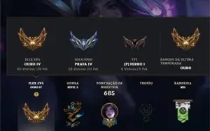 Conta de lol Elo: PRATA 4 (SOLOQ) OURO 4 (FLEX) 3 SKINS ULT
