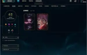 platina, com todos os champ, 62 SKINS, ANNIE GÓTICA