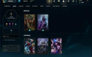 Ouro 1 com 30 Champs e 5 Skins + 8 Fragmentos