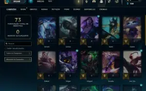Ouro 1 com 30 Champs e 5 Skins + 8 Fragmentos