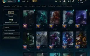 Unranked com TODOS os Champs e 90 Skins ( MID / JG / SUP )