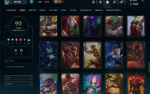 Unranked com TODOS os Champs e 90 Skins ( MID / JG / SUP )