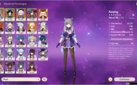 Genshin Impact conta AR53 6 personagens 5 stars/Skyward Harp