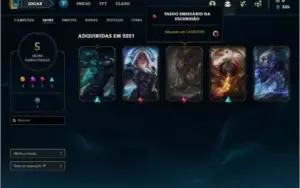 Conta ouro 4 com 5 skins e 34 champs