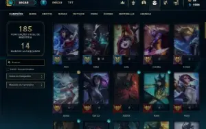 Bronze 3 com 75 Champs e 40 Skins + 5 Vitoriosas