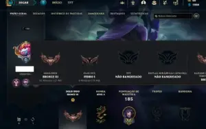 Bronze 3 com 75 Champs e 40 Skins + 5 Vitoriosas