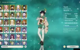 Conta Genshin - AR 57/18x5★/ 7 Armas 5★ - Main Venti C2