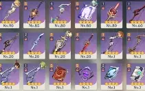 36 personagem 5 estrelas. 16 armas 5 estrelas