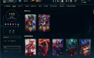 Ouro 4 com 120 Champs e 123 skins + 7 Vitoriosas ( JG / TOP)