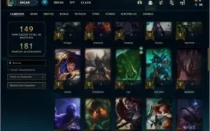Conta platina 4 com 17 skins e 52 champs