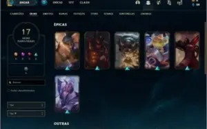 Conta platina 4 com 17 skins e 52 champs
