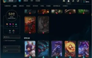 Conta ouro 4 com todos os champs e 502 skins