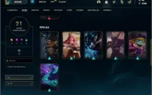 Conta prata 2 com 21 skins e 44 champs
