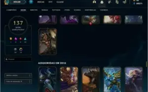 Conta LOL Lvl 196, atualmente gold 4, 137 skins