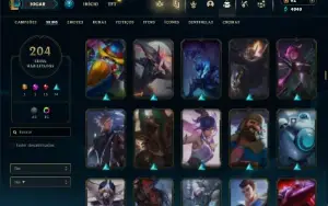 Unranked com TODOS os champs e 204 Skins ( TOP / JG / ADC )