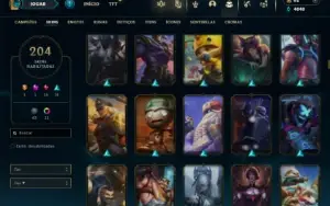 Unranked com TODOS os champs e 204 Skins ( TOP / JG / ADC )