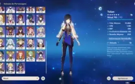 conta genshin end game AR 60, 19 pers 5* e 14 armas 5*
