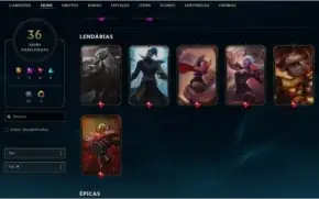 League of Legends Platina com 1 Skin Ultimate e 2 Míticas