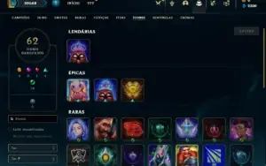 Conta ouro 3 com 50 Champs e 12 Skins + 8 Espolios