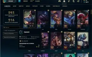 Conta prata 3 com 110 Champs e 114 Skins + 500k de Yasuo