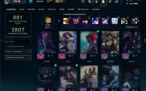 Unranked com TODOS os champs e 607 Skins ( Nivel 982 )