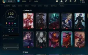 Conta prata 3 com 122 skins e 86 champs