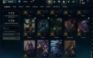 Ouro 4 com 60 Champs e 37 Skins + 2 Prestigios da Akali