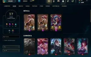 Ouro 4 com 60 Champs e 37 Skins + 2 Prestigios da Akali