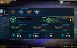 Conta de Smite de 1034 skins nivel 158 todos os deuses