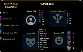 Conta lol Season 2 (Colecionador) (505 skins - 936 ícones)