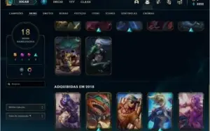 lol 18 skins (1 mitica, 3 lendarias, 6 epicas, 4 legado)