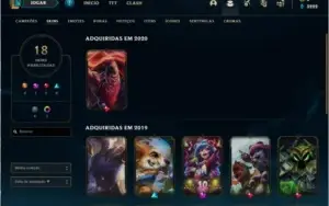 lol 18 skins (1 mitica, 3 lendarias, 6 epicas, 4 legado)