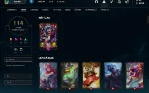 Conta bronze 1 com 109 champs e 114 skins
