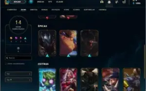 Conta bronze 1 com 44 champs e 14 skins